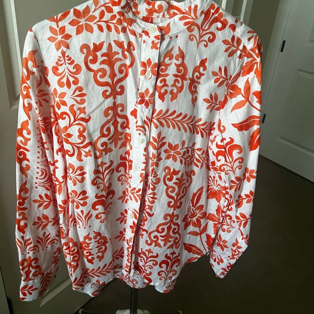 Orange and White Patterned Button-Up Shirt